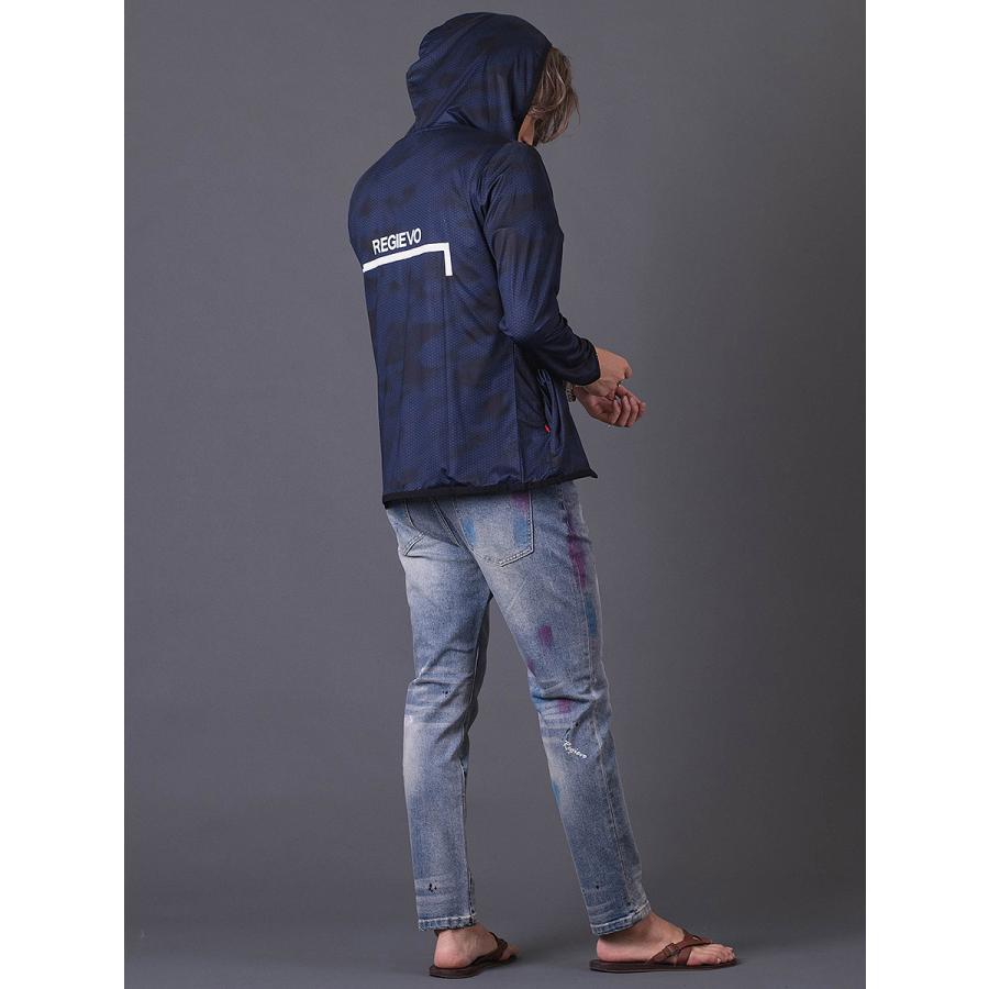ハニカムプリントパーカー メンズ スポーティ 総柄 ワンポイント ロゴ グレー ブルー ネイビー 青 紺 M L XL REGIEVO レジエボ | REGIEVO | 14