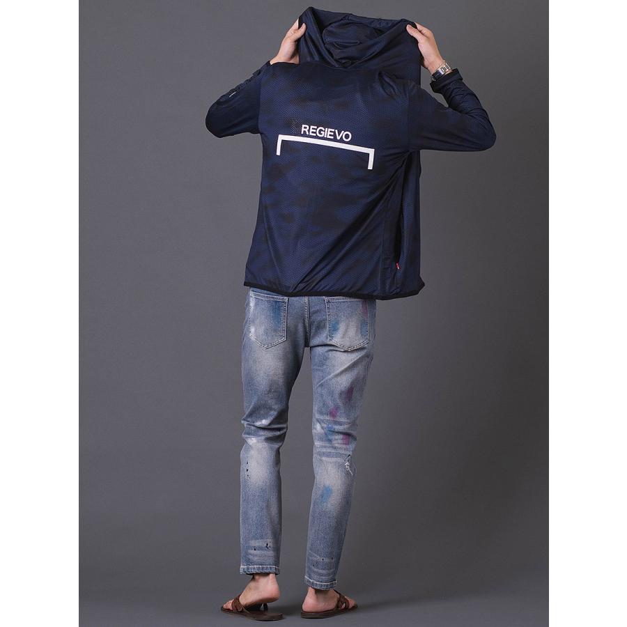 ハニカムプリントパーカー メンズ スポーティ 総柄 ワンポイント ロゴ グレー ブルー ネイビー 青 紺 M L XL REGIEVO レジエボ | REGIEVO | 15