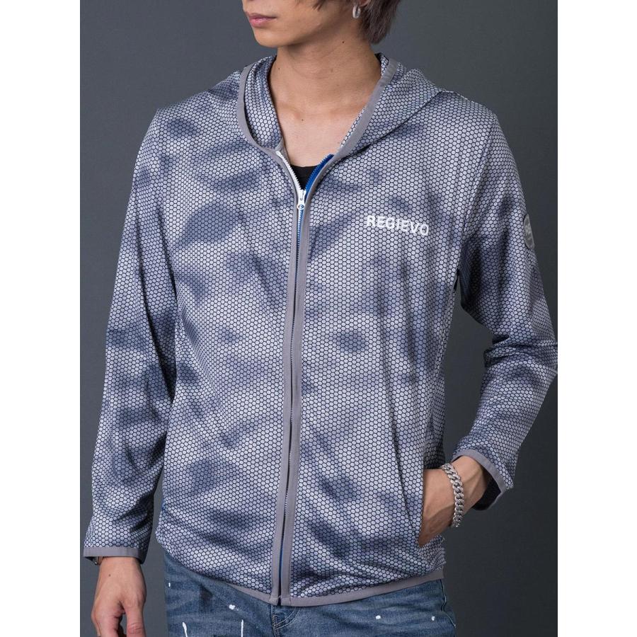 ハニカムプリントパーカー メンズ スポーティ 総柄 ワンポイント ロゴ グレー ブルー ネイビー 青 紺 M L XL REGIEVO レジエボ | REGIEVO | 16