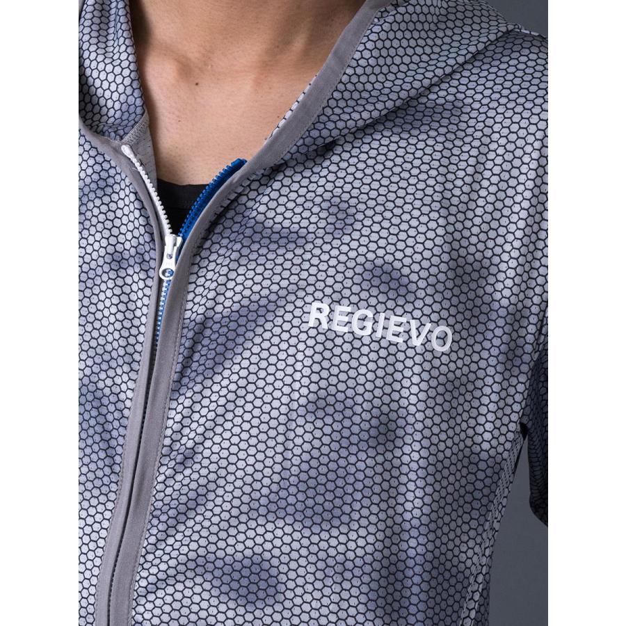 ハニカムプリントパーカー メンズ スポーティ 総柄 ワンポイント ロゴ グレー ブルー ネイビー 青 紺 M L XL REGIEVO レジエボ | REGIEVO | 17