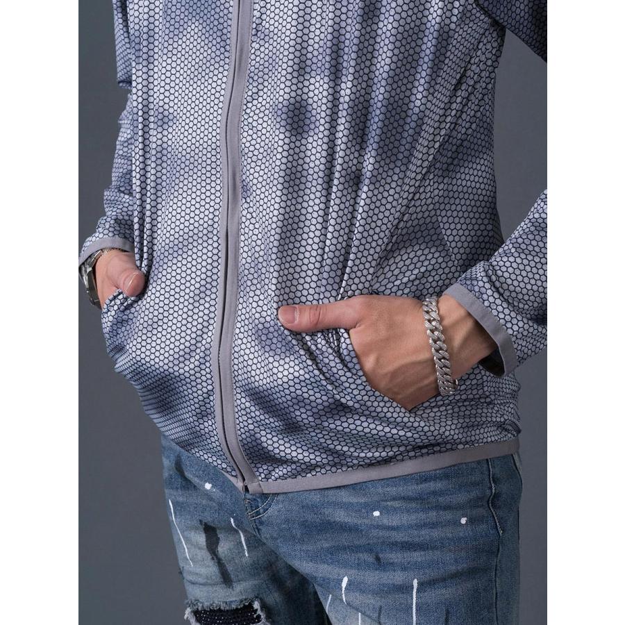 ハニカムプリントパーカー メンズ スポーティ 総柄 ワンポイント ロゴ グレー ブルー ネイビー 青 紺 M L XL REGIEVO レジエボ | REGIEVO | 19