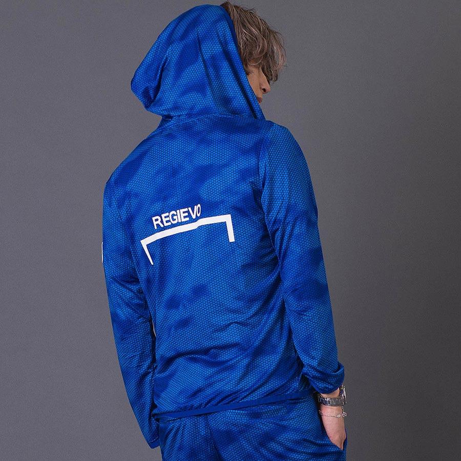 ハニカムプリントパーカー メンズ スポーティ 総柄 ワンポイント ロゴ グレー ブルー ネイビー 青 紺 M L XL REGIEVO レジエボ | REGIEVO | 05