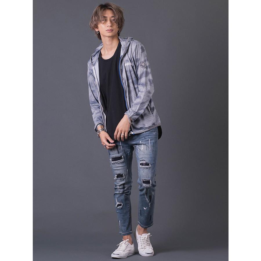 ハニカムプリントパーカー メンズ スポーティ 総柄 ワンポイント ロゴ グレー ブルー ネイビー 青 紺 M L XL REGIEVO レジエボ | REGIEVO | 06