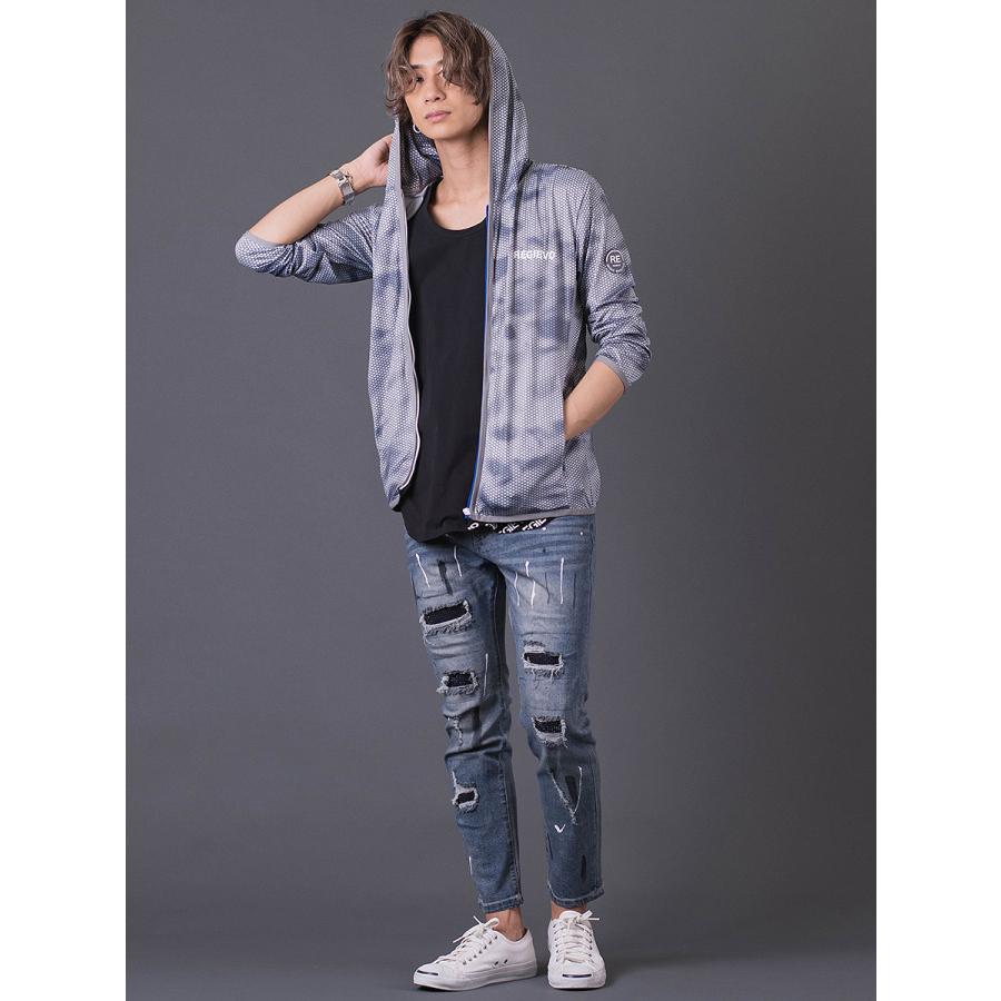 ハニカムプリントパーカー メンズ スポーティ 総柄 ワンポイント ロゴ グレー ブルー ネイビー 青 紺 M L XL REGIEVO レジエボ | REGIEVO | 07