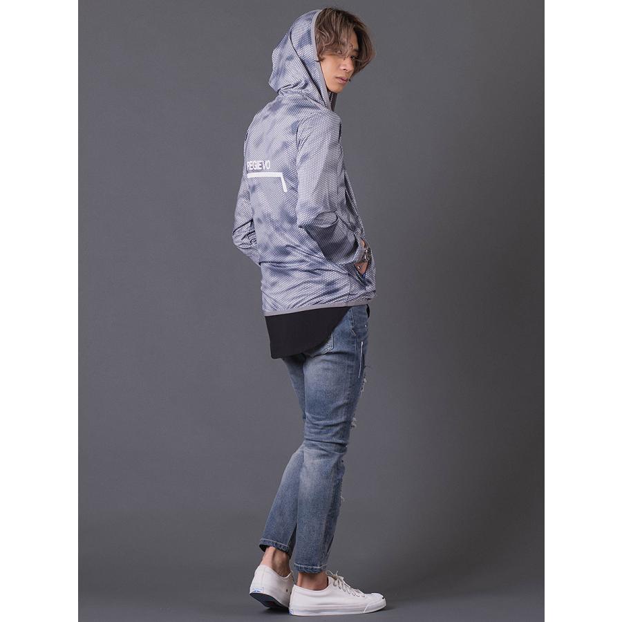 ハニカムプリントパーカー メンズ スポーティ 総柄 ワンポイント ロゴ グレー ブルー ネイビー 青 紺 M L XL REGIEVO レジエボ | REGIEVO | 08
