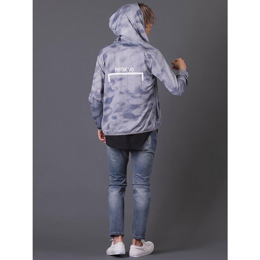ハニカムプリントパーカー メンズ スポーティ 総柄 ワンポイント ロゴ グレー ブルー ネイビー 青 紺 M L XL REGIEVO レジエボ | REGIEVO | 09