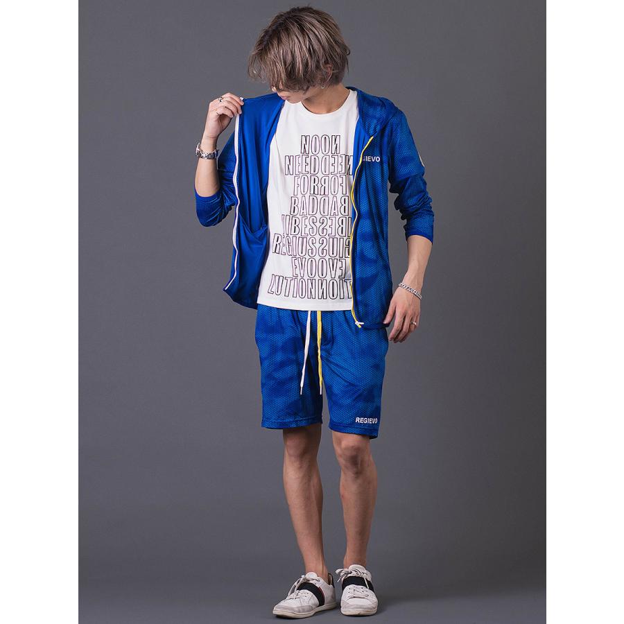 ハニカムプリントパーカー メンズ スポーティ 総柄 ワンポイント ロゴ グレー ブルー ネイビー 青 紺 M L XL REGIEVO レジエボ | REGIEVO | 10