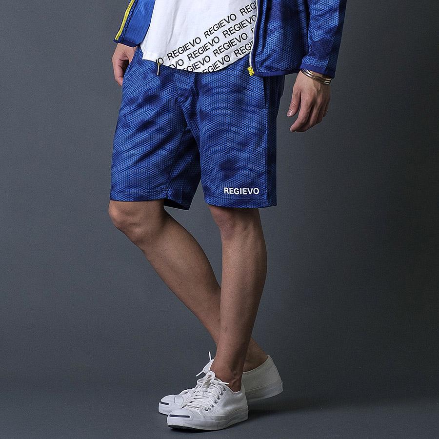 ハニカムプリントショートパンツ メンズ ハーフパンツ 春 夏 秋 カモフラ柄 グレー ブルー ネイビー 青 紺 スポーティ M L XL REGIEVO レジエボ | REGIEVO