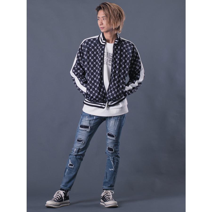 モノグラムトラックジャケット メンズ アウター ブルゾン 総柄 ストレッチ ベージュ パープル ブラック 茶 紫 黒 M L XL REGIEVO レジエボ | REGIEVO | 14