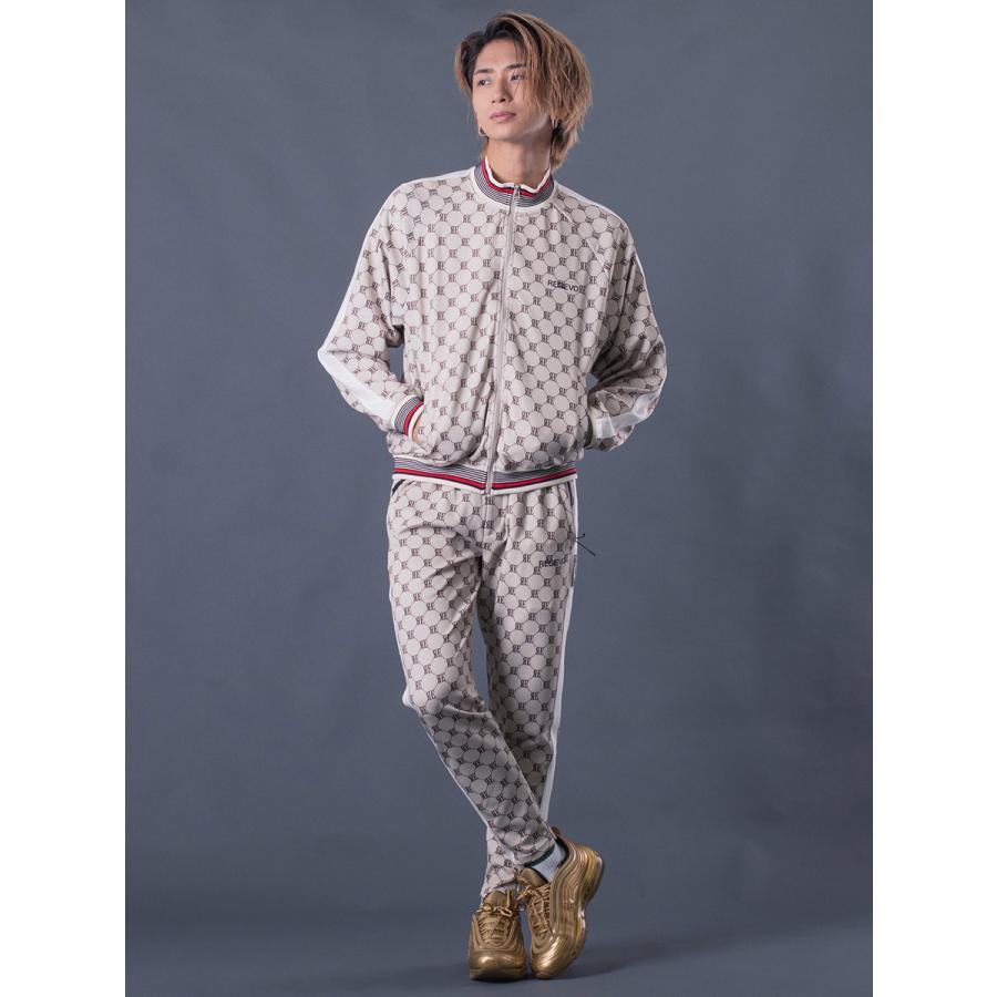 モノグラムトラックジャケット メンズ アウター ブルゾン 総柄 ストレッチ ベージュ パープル ブラック 茶 紫 黒 M L XL REGIEVO レジエボ | REGIEVO | 07