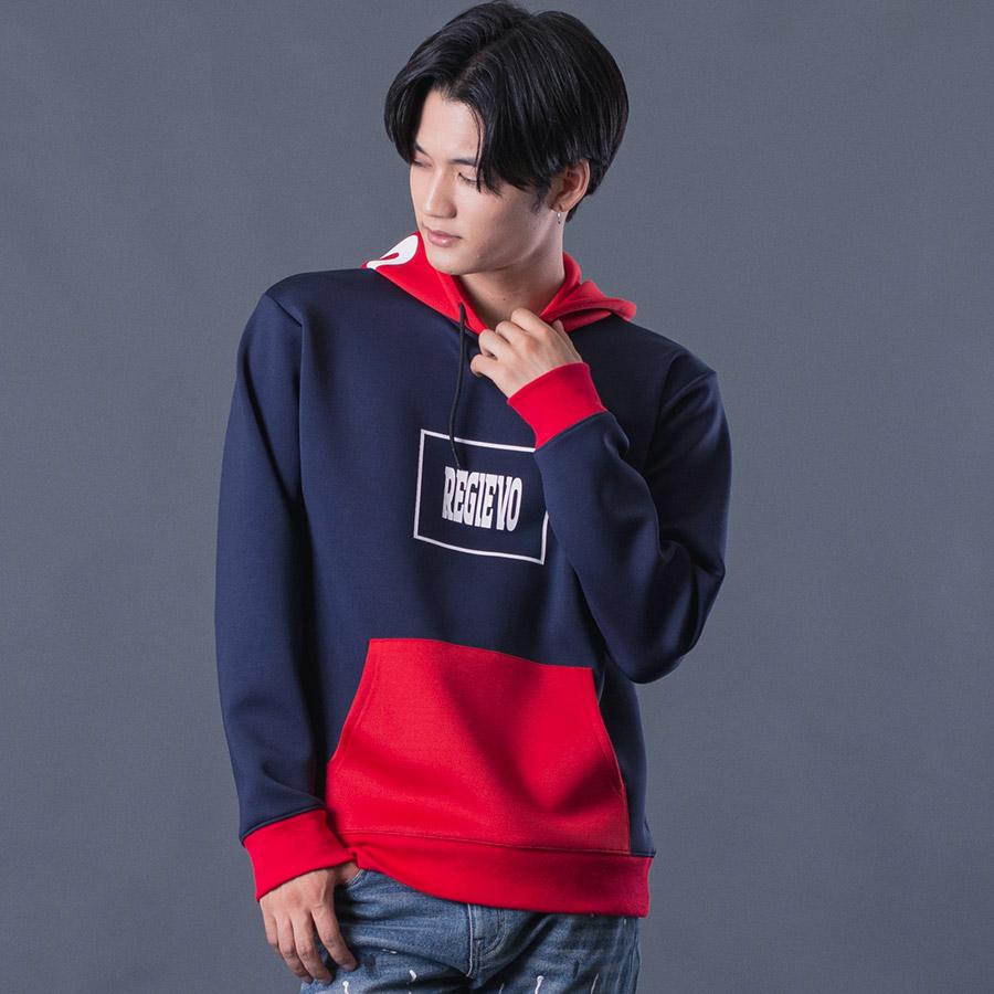 配色プルパーカー メンズ バイカラー 春 秋 冬 ストレッチ ブラック レッド ホワイト ネイビー 黒 赤 紺 白 M L XL REGIEVO レジエボ | REGIEVO | 04