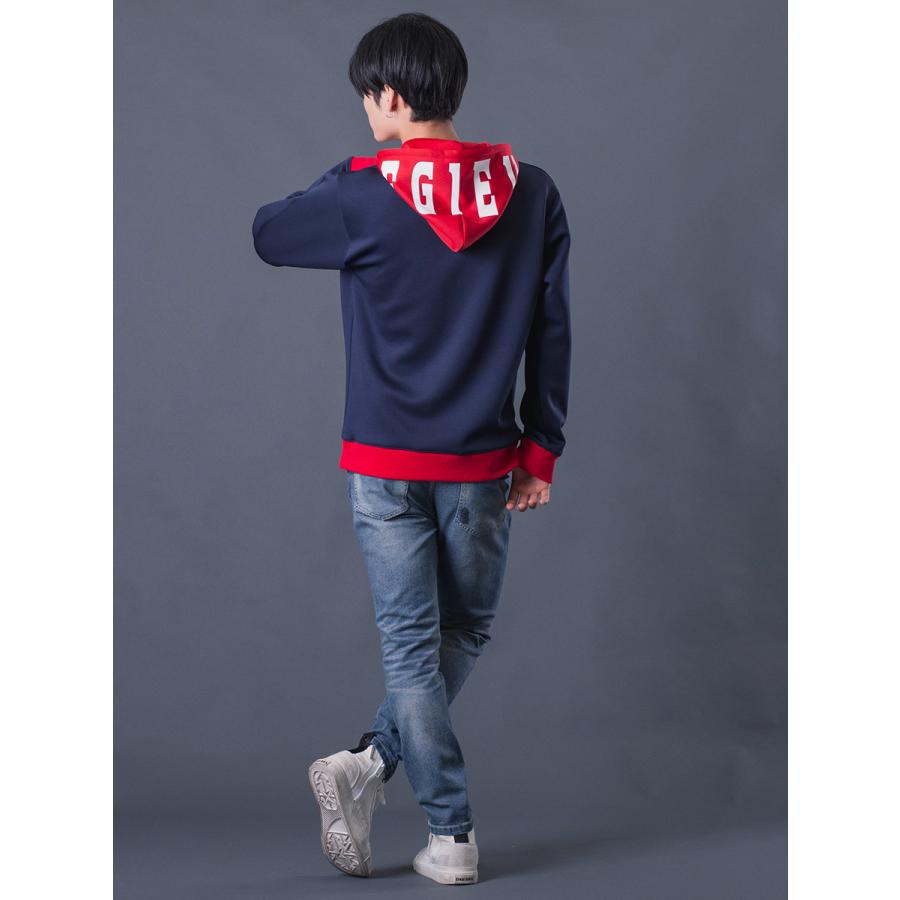 配色プルパーカー メンズ バイカラー 春 秋 冬 ストレッチ ブラック レッド ホワイト ネイビー 黒 赤 紺 白 M L XL REGIEVO レジエボ | REGIEVO | 13