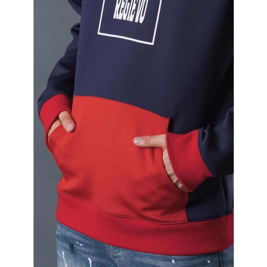 配色プルパーカー メンズ バイカラー 春 秋 冬 ストレッチ ブラック レッド ホワイト ネイビー 黒 赤 紺 白 M L XL REGIEVO レジエボ | REGIEVO | 20