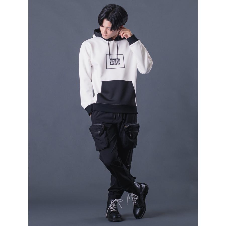 配色プルパーカー メンズ バイカラー 春 秋 冬 ストレッチ ブラック レッド ホワイト ネイビー 黒 赤 紺 白 M L XL REGIEVO レジエボ | REGIEVO | 06