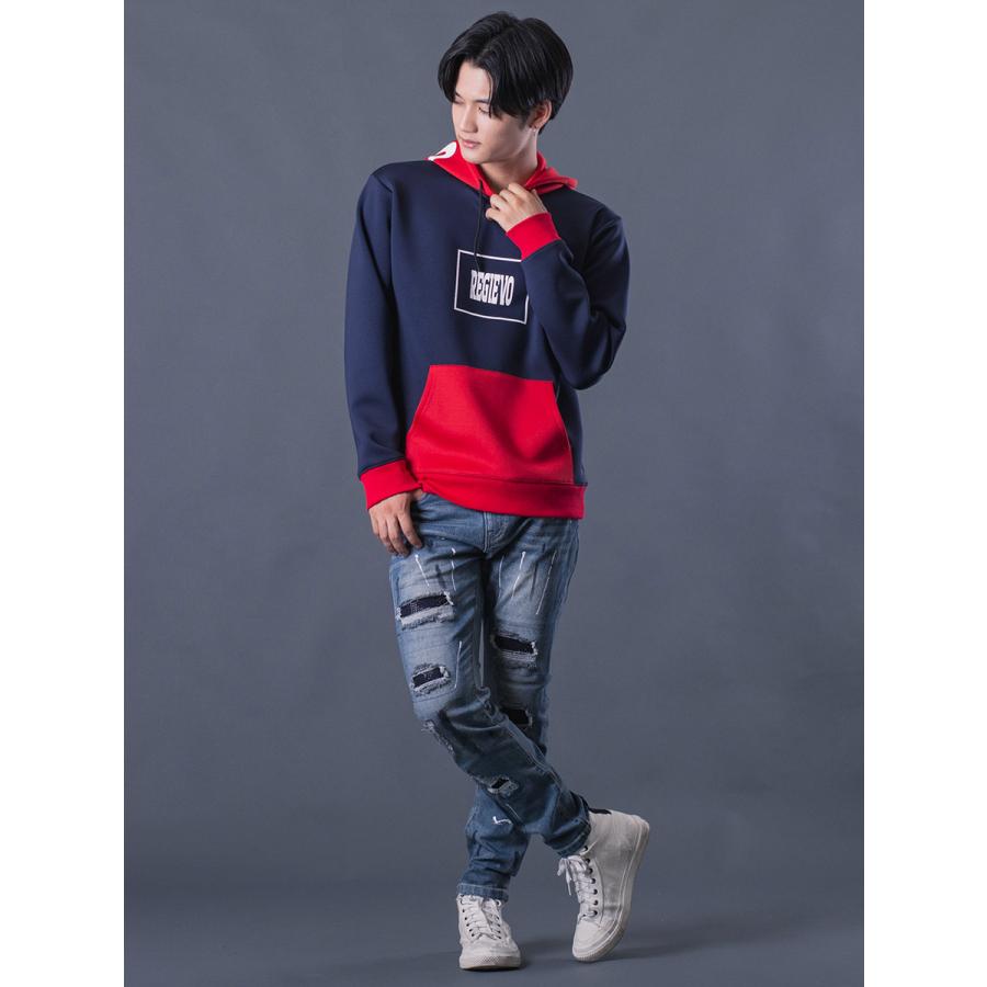 配色プルパーカー メンズ バイカラー 春 秋 冬 ストレッチ ブラック レッド ホワイト ネイビー 黒 赤 紺 白 M L XL REGIEVO レジエボ | REGIEVO | 10