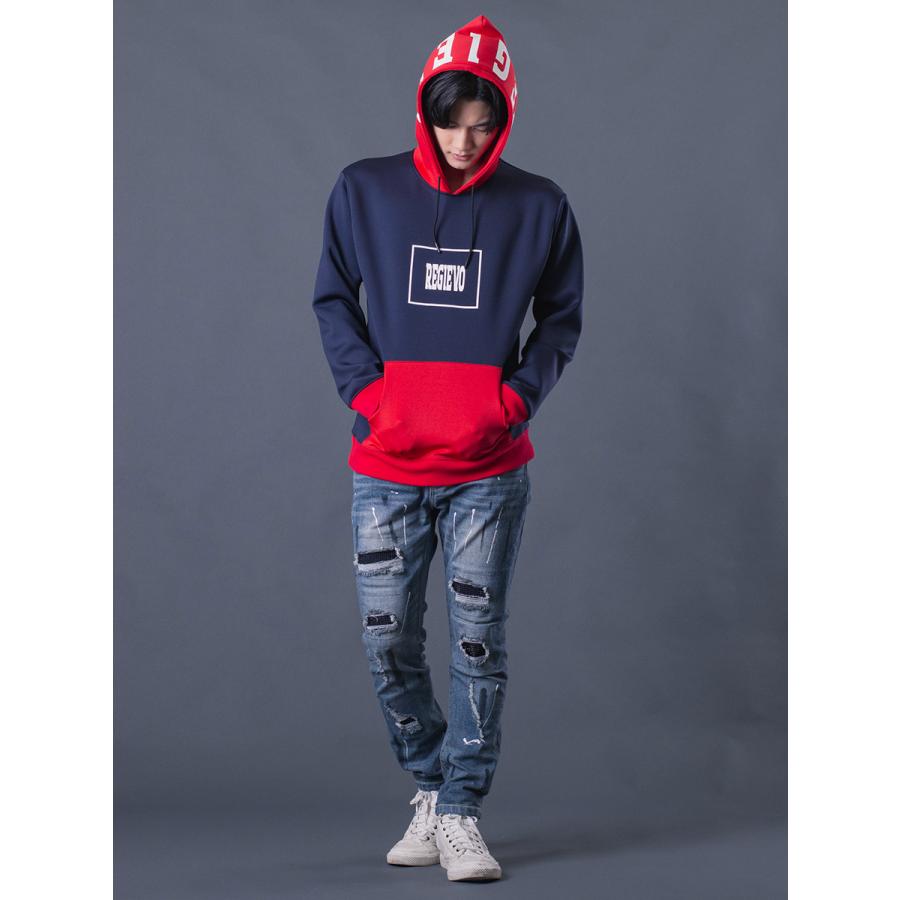 配色プルパーカー メンズ バイカラー 春 秋 冬 ストレッチ ブラック レッド ホワイト ネイビー 黒 赤 紺 白 M L XL REGIEVO レジエボ | REGIEVO | 11