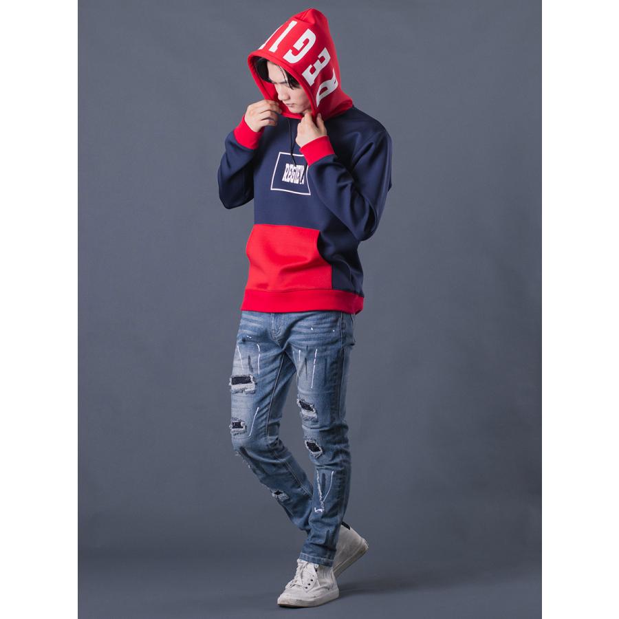 配色プルパーカー メンズ バイカラー 春 秋 冬 ストレッチ ブラック レッド ホワイト ネイビー 黒 赤 紺 白 M L XL REGIEVO レジエボ | REGIEVO | 12