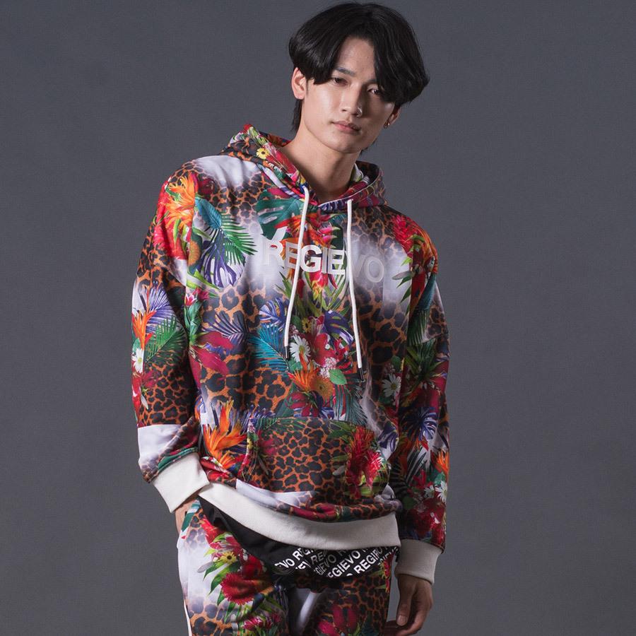 REGIEVO（レジエボ） 総柄転写ドロップショルダーパーカー