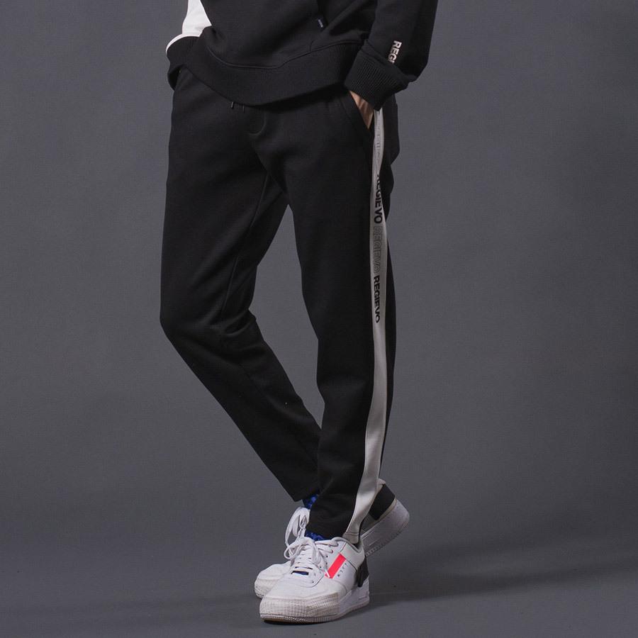 サイドロゴラインジョガーパンツ メンズ オールシーズン スポーティ シンプル ワンポイント ホワイト ブラック 白 黒 M L XL REGIEVO レジエボ | REGIEVO