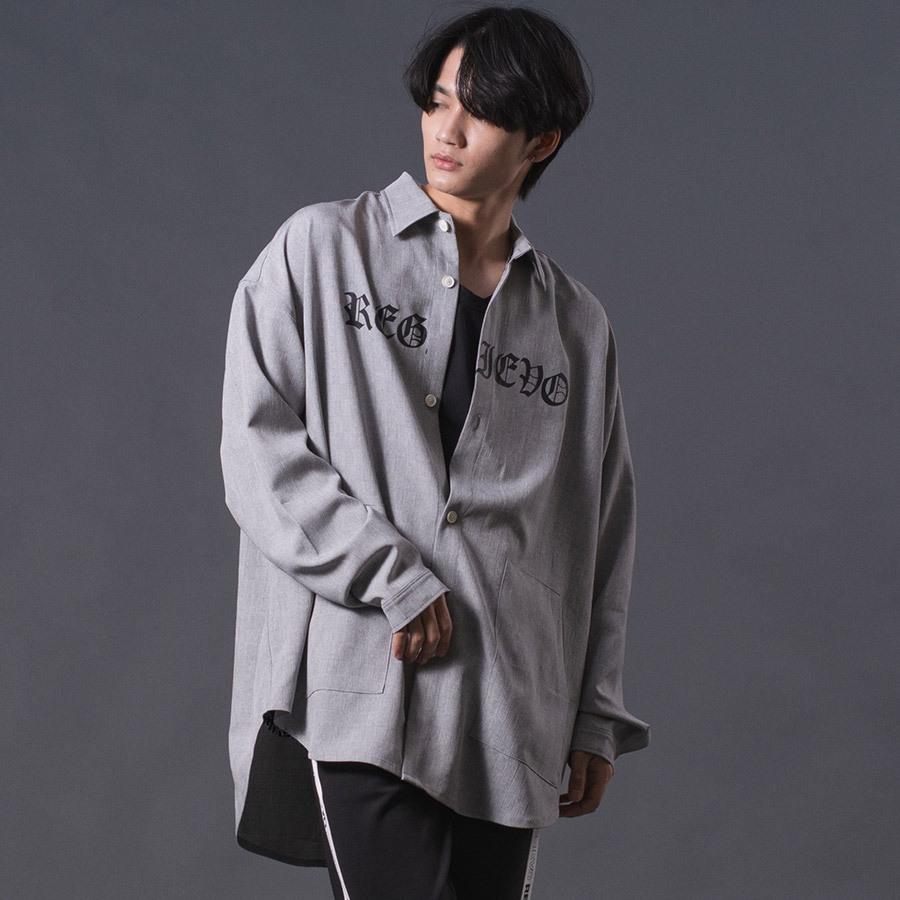 REGIEVO（レジエボ） ロゴプリントオーバーシャツメンズ ロングシャツ
