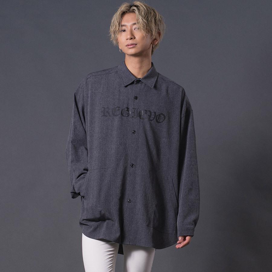 REGIEVO（レジエボ） ロゴプリントオーバーシャツメンズ ロングシャツ