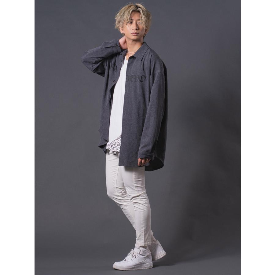 ロゴプリントオーバーシャツメンズ ロングシャツ オーバーシャツ 長袖 シャツ シンプル 春 秋 冬 グレー ブラック 黒 M L REGIEVO レジエボ | REGIEVO | 13