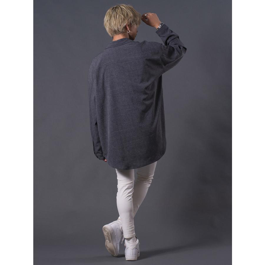 ロゴプリントオーバーシャツメンズ ロングシャツ オーバーシャツ 長袖 シャツ シンプル 春 秋 冬 グレー ブラック 黒 M L REGIEVO レジエボ | REGIEVO | 15