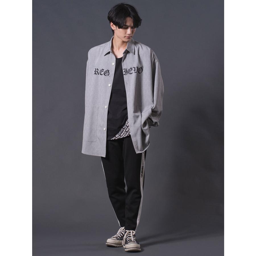 ロゴプリントオーバーシャツメンズ ロングシャツ オーバーシャツ 長袖 シャツ シンプル 春 秋 冬 グレー ブラック 黒 M L REGIEVO レジエボ | REGIEVO | 06