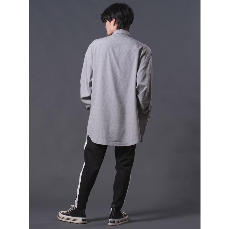 ロゴプリントオーバーシャツメンズ ロングシャツ オーバーシャツ 長袖 シャツ シンプル 春 秋 冬 グレー ブラック 黒 M L REGIEVO レジエボ | REGIEVO | 08