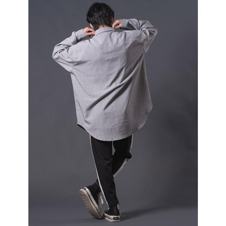 ロゴプリントオーバーシャツメンズ ロングシャツ オーバーシャツ 長袖 シャツ シンプル 春 秋 冬 グレー ブラック 黒 M L REGIEVO レジエボ | REGIEVO | 09