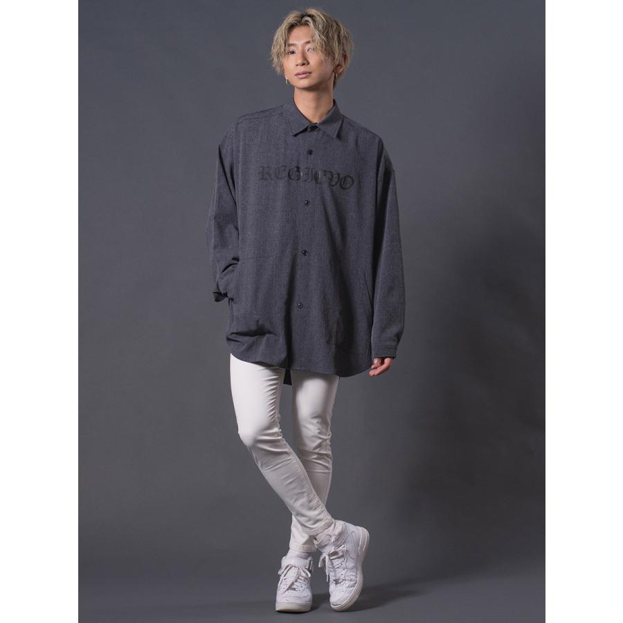 ロゴプリントオーバーシャツメンズ ロングシャツ オーバーシャツ 長袖 シャツ シンプル 春 秋 冬 グレー ブラック 黒 M L REGIEVO レジエボ | REGIEVO | 10