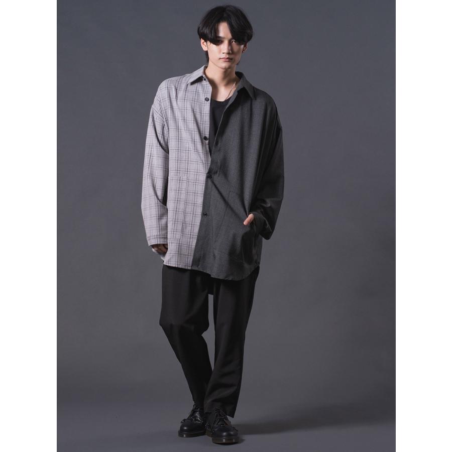 クレイジーオーバーシャツ メンズ ロングシャツ オーバーサイズ チェック柄 バイカラー ブラック ベージュ 黒 茶 M L REGIEVO レジエボ | REGIEVO | 12