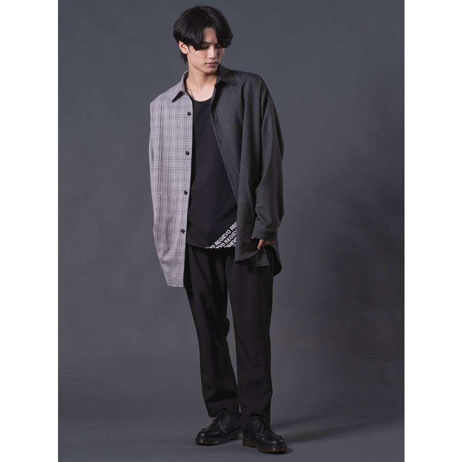 クレイジーオーバーシャツ メンズ ロングシャツ オーバーサイズ チェック柄 バイカラー ブラック ベージュ 黒 茶 M L REGIEVO レジエボ | REGIEVO | 14