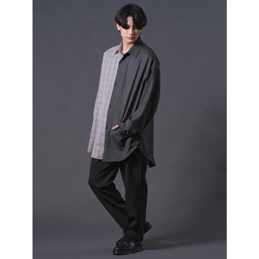 クレイジーオーバーシャツ メンズ ロングシャツ オーバーサイズ チェック柄 バイカラー ブラック ベージュ 黒 茶 M L REGIEVO レジエボ | REGIEVO | 15