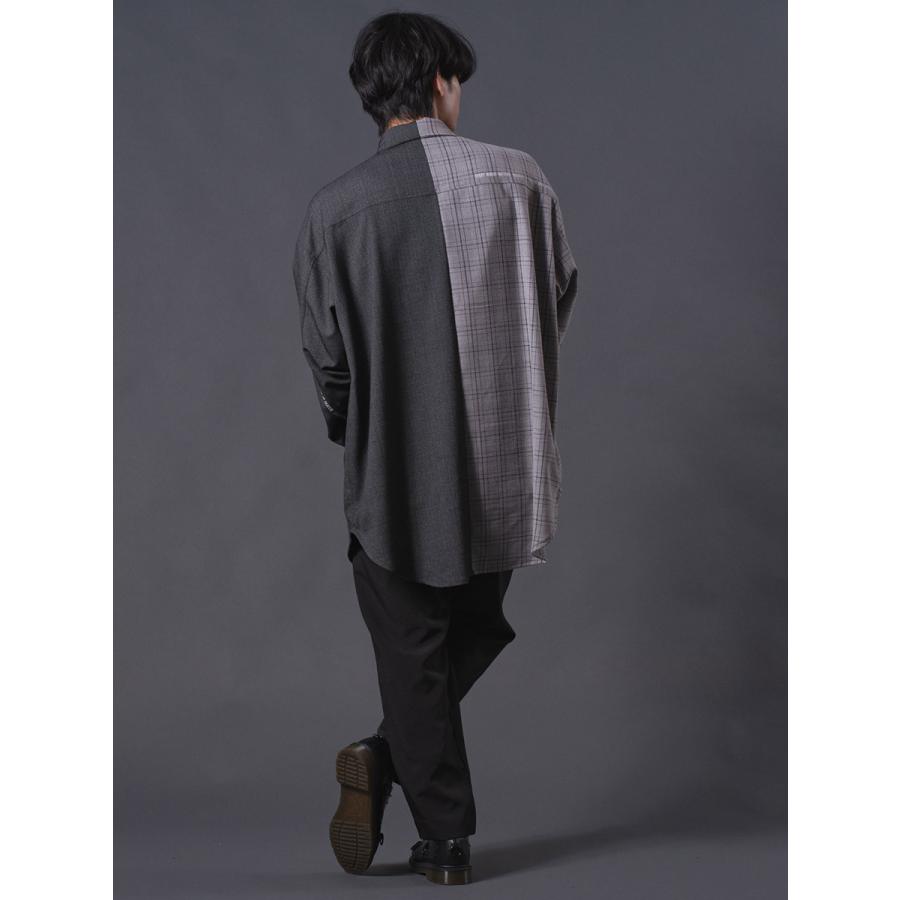 クレイジーオーバーシャツ メンズ ロングシャツ オーバーサイズ チェック柄 バイカラー ブラック ベージュ 黒 茶 M L REGIEVO レジエボ | REGIEVO | 17