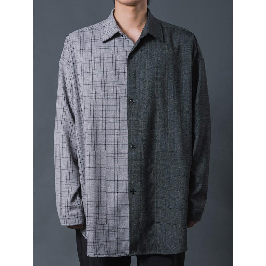 クレイジーオーバーシャツ メンズ ロングシャツ オーバーサイズ チェック柄 バイカラー ブラック ベージュ 黒 茶 M L REGIEVO レジエボ | REGIEVO | 18