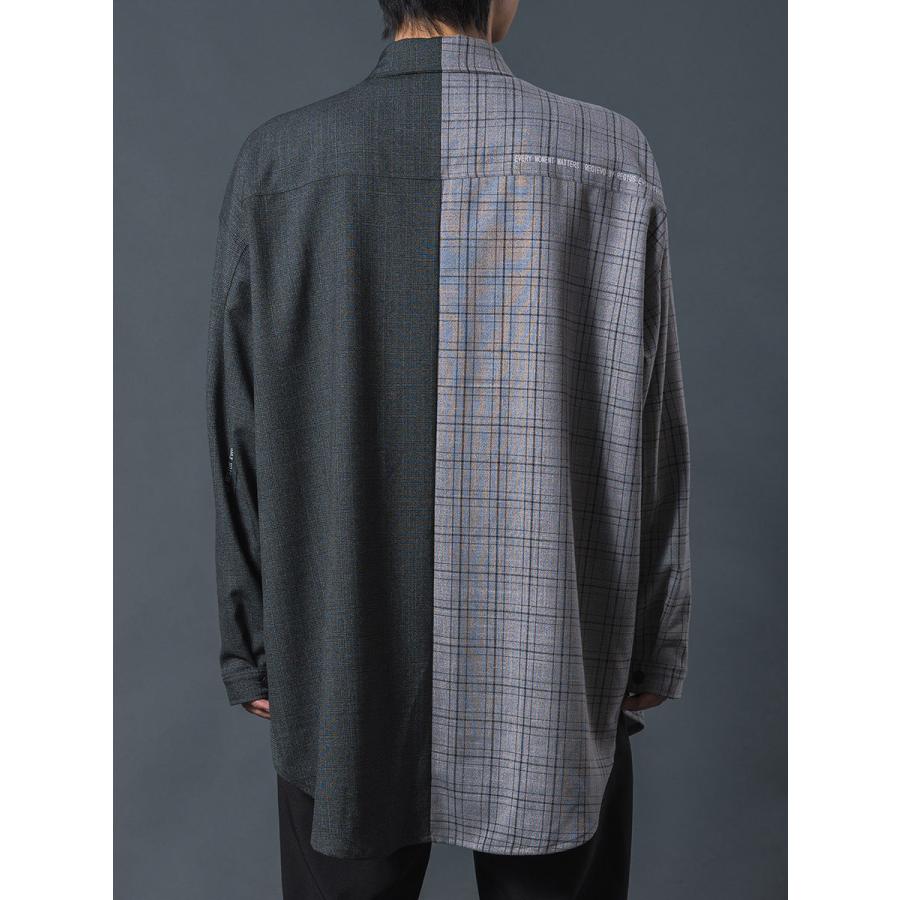 クレイジーオーバーシャツ メンズ ロングシャツ オーバーサイズ チェック柄 バイカラー ブラック ベージュ 黒 茶 M L REGIEVO レジエボ | REGIEVO | 19