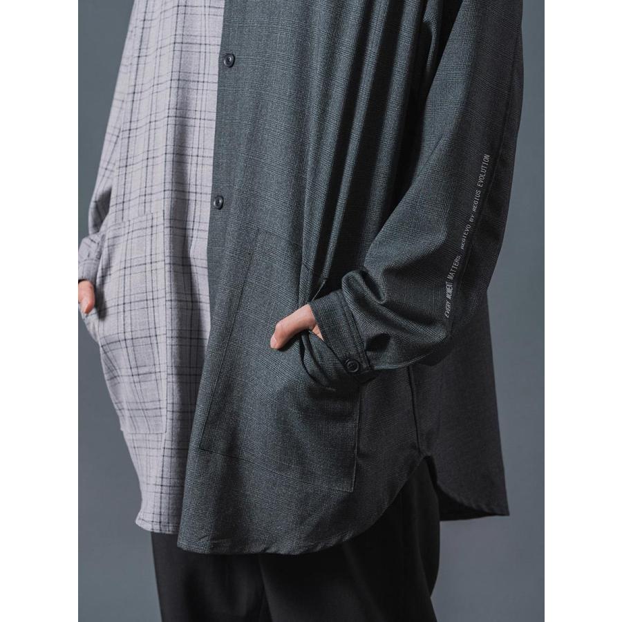 クレイジーオーバーシャツ メンズ ロングシャツ オーバーサイズ チェック柄 バイカラー ブラック ベージュ 黒 茶 M L REGIEVO レジエボ | REGIEVO | 21