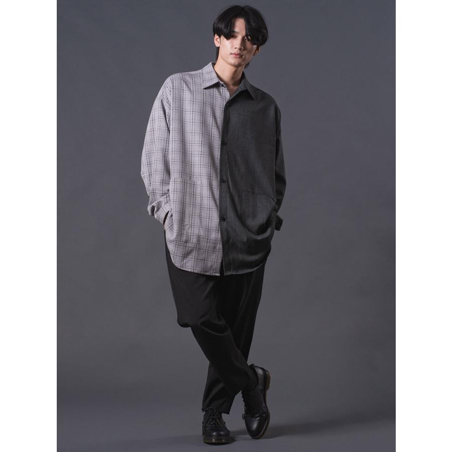 クレイジーオーバーシャツ メンズ ロングシャツ オーバーサイズ チェック柄 バイカラー ブラック ベージュ 黒 茶 M L REGIEVO レジエボ | REGIEVO | 11
