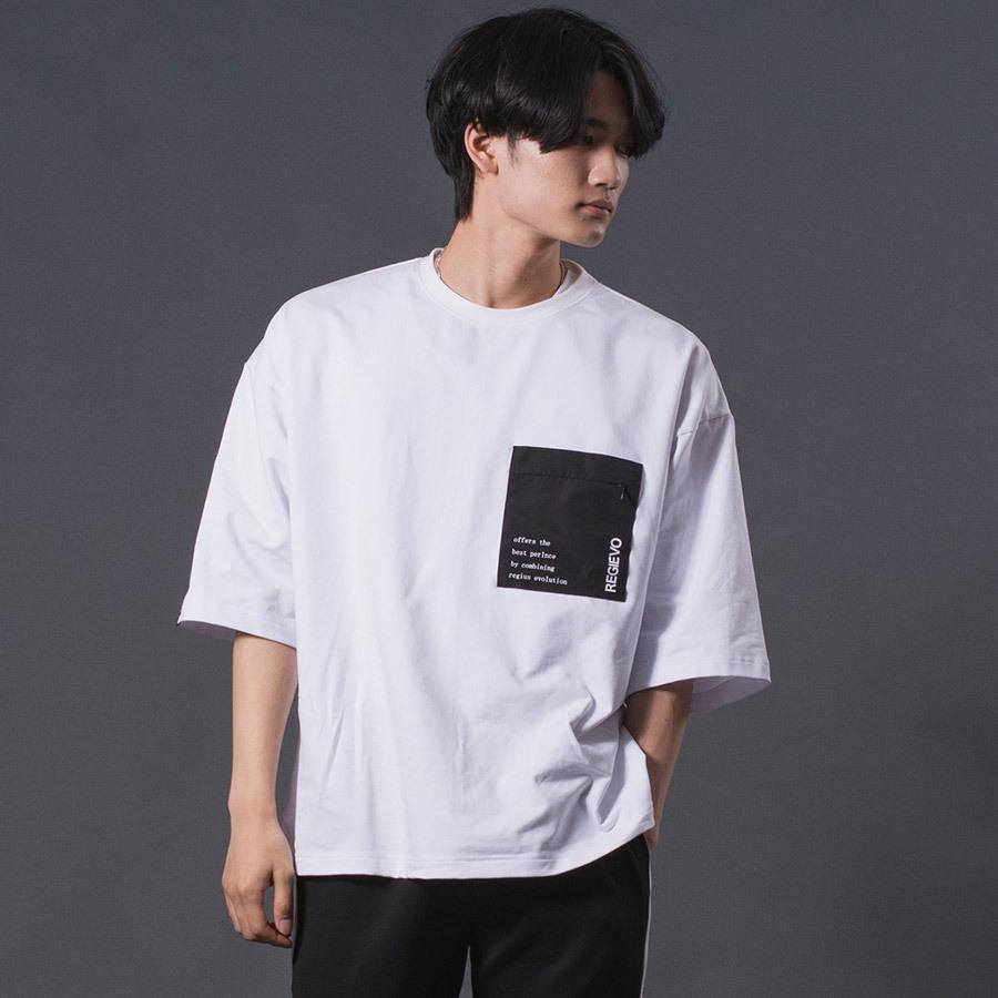 ポケットつきドロップショルダーTシャツ メンズ オーバーサイズ シンプル 春 夏 秋 ホワイト ブラック 白 黒 M L REGIEVO レジエボ | REGIEVO | 03