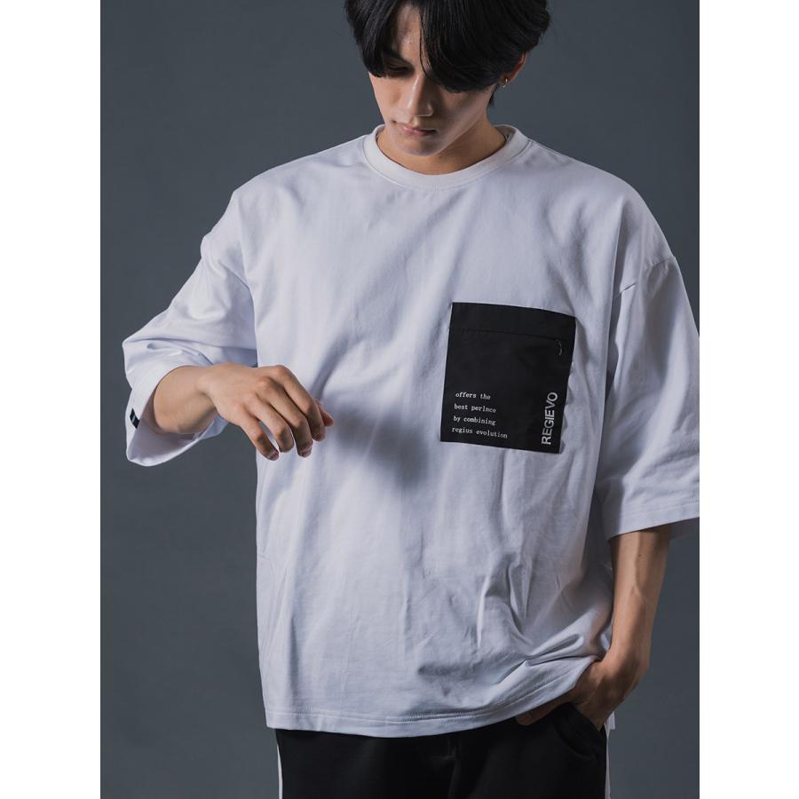 ポケットつきドロップショルダーTシャツ メンズ オーバーサイズ シンプル 春 夏 秋 ホワイト ブラック 白 黒 M L REGIEVO レジエボ | REGIEVO | 19