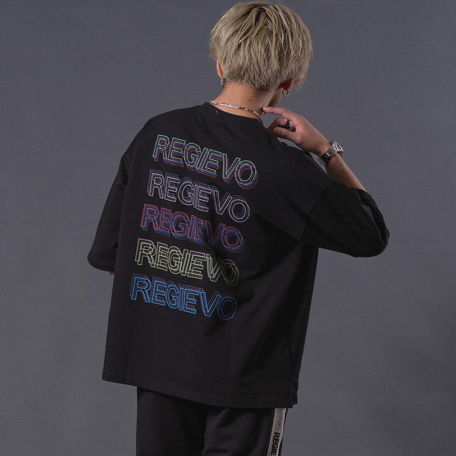 レインボープリントドロップショルダーTシャツ メンズ オーバーサイズ シンプル ロゴ 春 夏 秋 ホワイト ブラック 白 黒 M L REGIEVO レジエボ | REGIEVO | 03