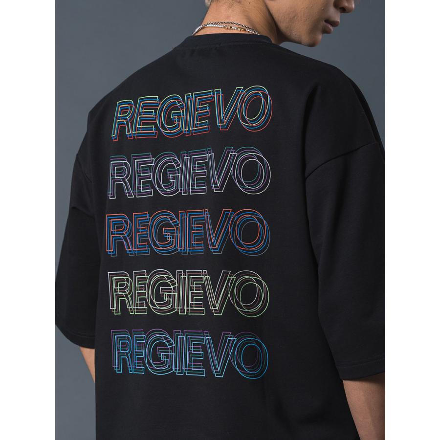 レインボープリントドロップショルダーTシャツ メンズ オーバーサイズ シンプル ロゴ 春 夏 秋 ホワイト ブラック 白 黒 M L REGIEVO レジエボ | REGIEVO | 18