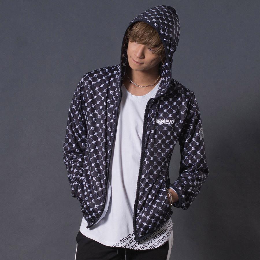 モノグラムジップパーカー メンズ 総柄 ルーズシルエット セットアップ 春 冬 秋 ホワイト レッド ブラック 白 赤 黒 M L XL REGIEVO レジエボ