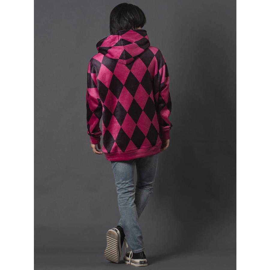 ダイヤプリントプルパーパーカー メンズ ダイヤ柄 総柄 ルーズシルエット プルオーバー 春 秋 冬 ホワイト ピンク ブラック 白 黒 M L XL REGIEVO レジエボ | REGIEVO | 14