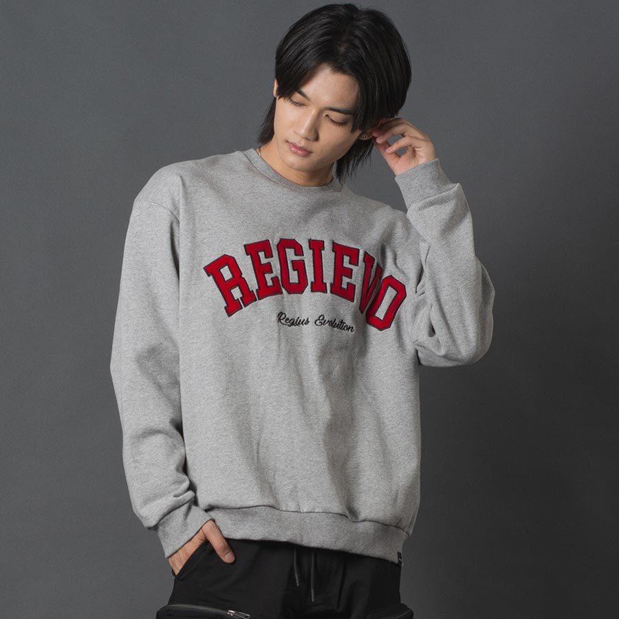 アップリケロゴトレーナー メンズ スウェット レトロ オーバーサイズ シンプル ヴィンテージ 春 秋 冬 ベージュ グレー ブラック 茶 黒 M L XL REGIEVO レジエボ | REGIEVO | 04