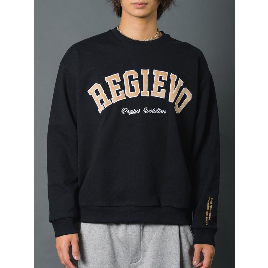 アップリケロゴトレーナー メンズ スウェット レトロ オーバーサイズ シンプル ヴィンテージ 春 秋 冬 ベージュ グレー ブラック 茶 黒 M L XL REGIEVO レジエボ | REGIEVO | 18
