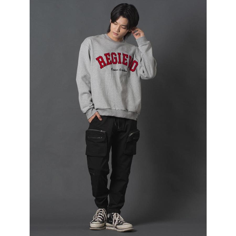 アップリケロゴトレーナー メンズ スウェット レトロ オーバーサイズ シンプル ヴィンテージ 春 秋 冬 ベージュ グレー ブラック 茶 黒 M L XL REGIEVO レジエボ | REGIEVO | 11