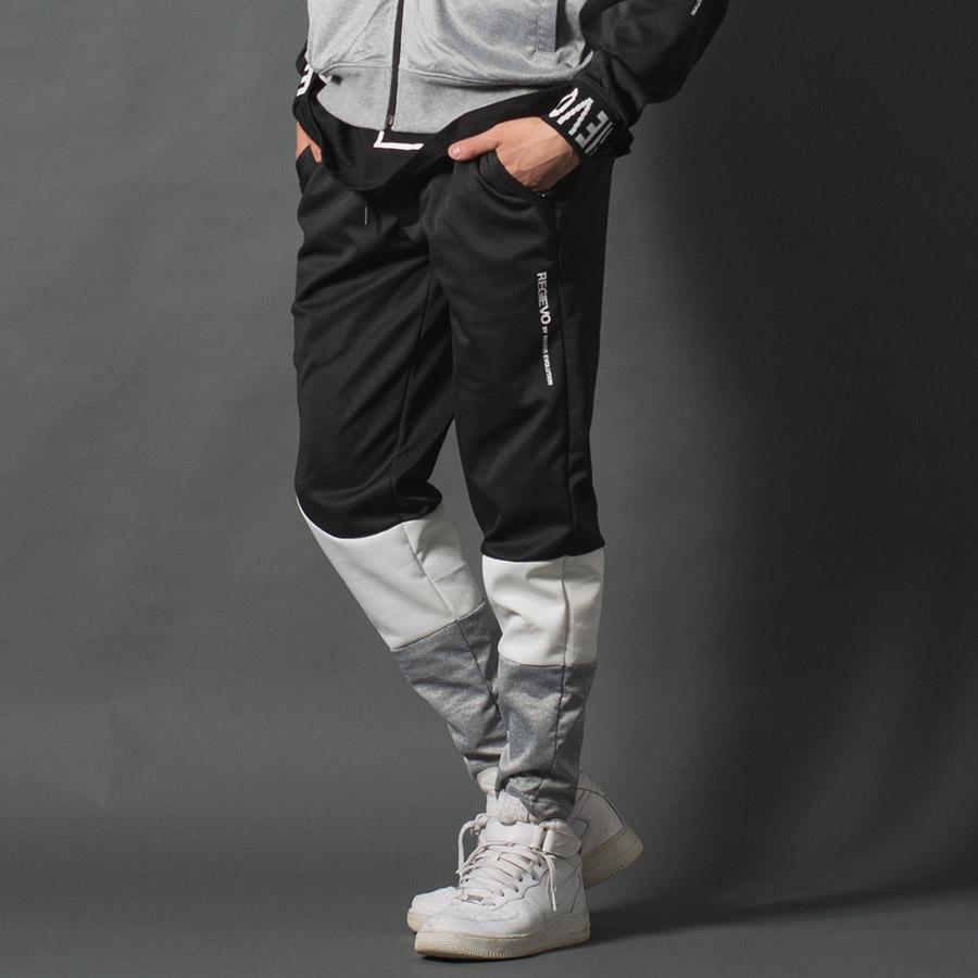 アシンメトリー切り替えジョガーパンツ メンズ ストレッチ性 シンプル セットアップ モノトーン ホワイト ブラック グレー 白 黒 M L XL REGIEVO レジエボ | REGIEVO | 03