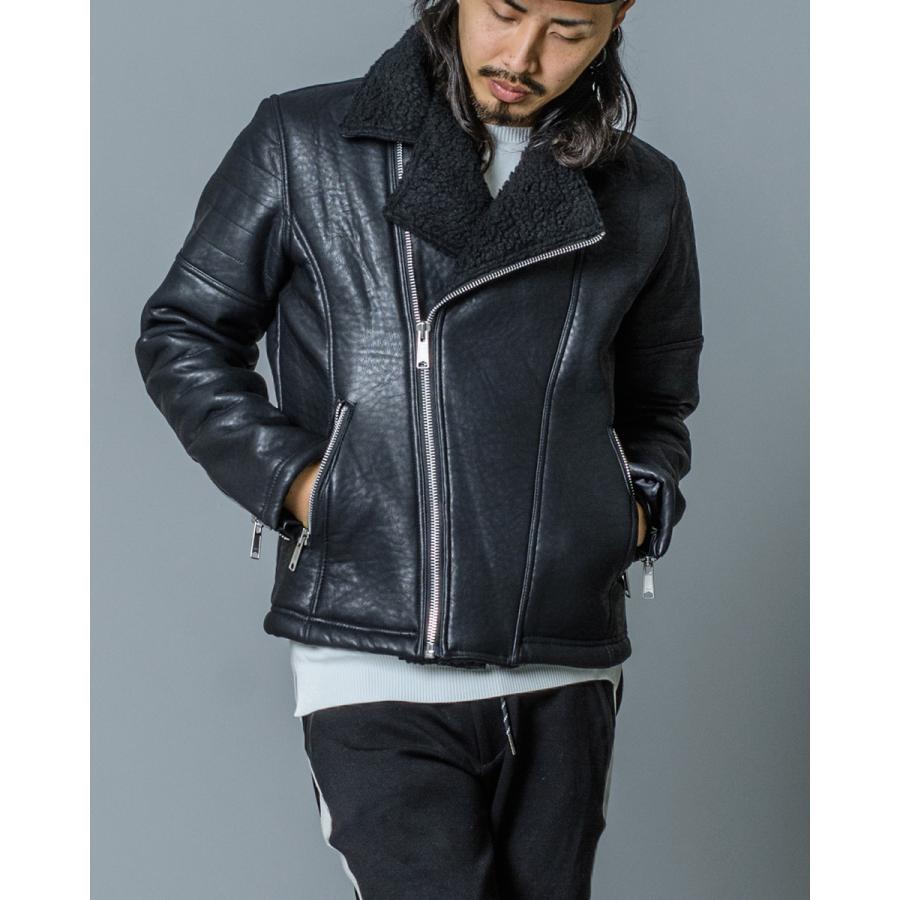 フェラガモ　ムートン　レザー　コート　ロング　黒　メンズ　ボア　アウター レザー ムートンジャケット コート ボア素材 ハイネック メンズ